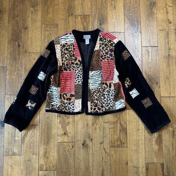 Talbots Jackets & Blazers - Stonebridge Blazer Womens Sz XL Black Velour Patchwork Animal Leopard Print